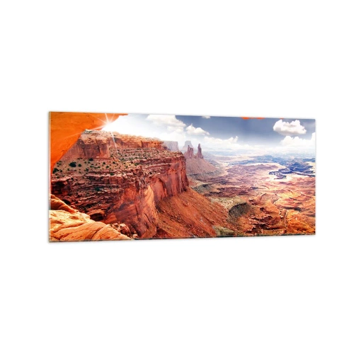 Impression sur verre - Image sur verre - Canyon vu à travers une fenêtre rocheuse aux tons rocheux chauds - 120x50cm - Sculpté par la nature elle-même - Décoration murale moderne pour le salon et la chambre ARTTOR
