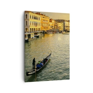 Impression sur toile - Image sur toile - Gondole sur un canal de Venise au coucher du soleil - 50x70cm - Du côté ensoleillé de la rue - Décoration murale moderne pour le salon et la chambre ARTTOR
