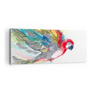 Impression sur toile - Image sur toile - Un perroquet coloré en vol avec des motifs abstraits sur ses ailes. - 120x50cm - Vivez haut en couleurs - Décoration murale moderne pour le salon et la chambre ARTTOR