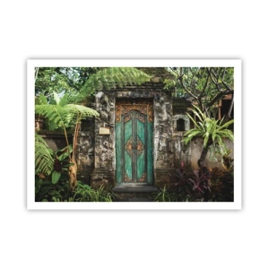 Affiche - Poster - Portes décoratives entourées de végétation tropicale - 100x70cm - Porte vers un monde exotique - Décoration murale moderne pour le salon et la chambre ARTTOR