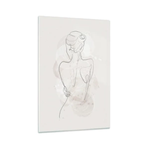 Impression sur verre - Image sur verre - Un croquis minimaliste d'une silhouette féminine sur un fond clair. - 70x100cm - Comme un instrument sensible - Décoration murale moderne pour le salon et la chambre ARTTOR