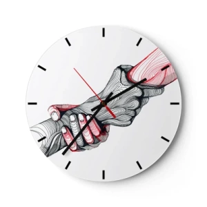 Horloge murale - Pendule murale - Mains artistiques dans une poignée de main, dessin au contour noir et rouge - 30x30cm - Vous êtes entre de bonnes mains - Décoration murale moderne pour le salon, la cuisine et la chambre ARTTOR