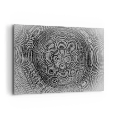 Impression sur toile - Image sur toile - Motif de cernes d'arbre noir et blanc montrant une coupe transversale du tronc - 120x80cm - Signe du temps - Décoration murale moderne pour le salon et la chambre ARTTOR