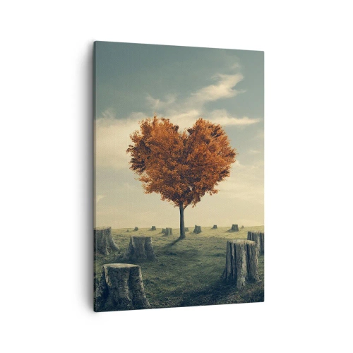 Impression sur toile - Image sur toile - Un arbre en forme de cœur dans un champ de souches, symbole d'espoir - 50x70cm - Il y a toujours de l'espoir - Décoration murale moderne pour le salon et la chambre ARTTOR