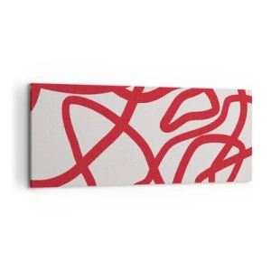 Impression sur toile - Image sur toile - Lignes abstraites rouges sur fond blanc - 120x50cm - Rouge sur blanc - Décoration murale moderne pour le salon et la chambre ARTTOR