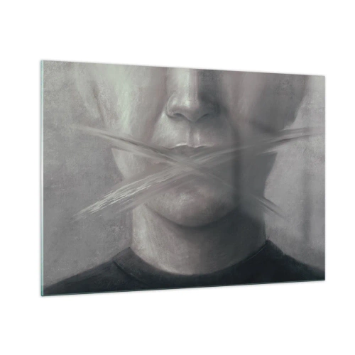 Impression sur verre - Image sur verre - Portrait d'une personne aux lèvres maculées dans des tons de gris - 100x70cm - Sans mot - Décoration murale moderne pour le salon et la chambre ARTTOR