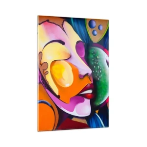 Impression sur verre - Image sur verre - Une abstraction colorée avec un motif de visage dans une composition dynamique - 80x120cm - Toucher avec la couleur - Décoration murale moderne pour le salon et la chambre ARTTOR