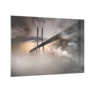 Impression sur verre - Image sur verre - Un pont dans le brouillard avec un ciel dramatique et une perspective en profondeur - 100x70cm - Sur la rivière qui n'existe pas - Décoration murale moderne pour le salon et la chambre ARTTOR