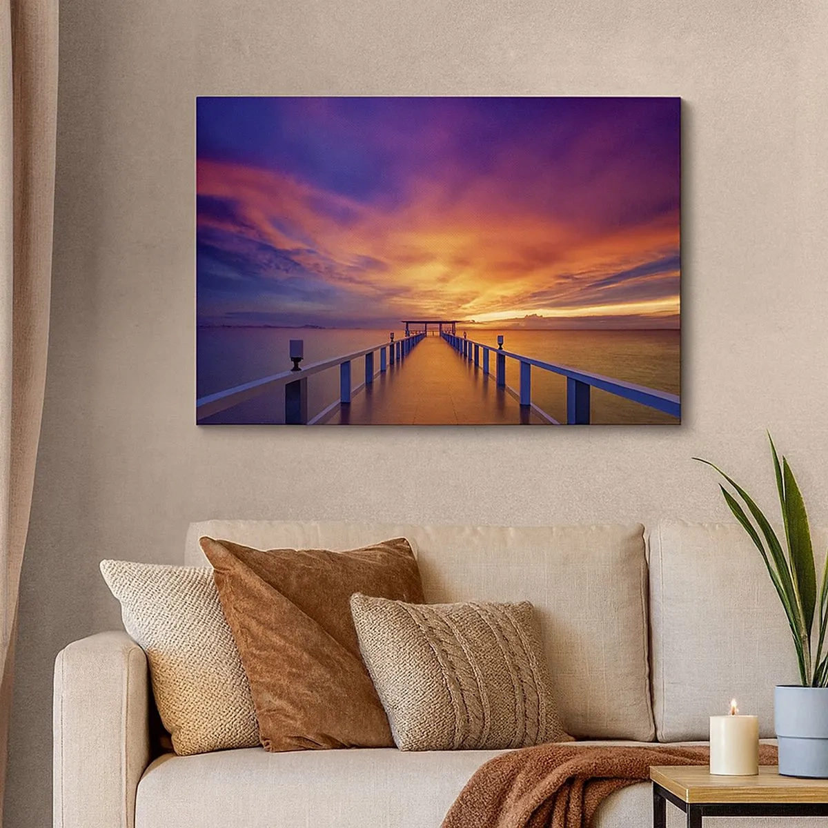 Impression sur toile - Image sur toile - Une jetée menant à la mer au coucher du soleil - 70x50cm - Sans fin - Décoration murale moderne pour le salon et la chambre ARTTOR