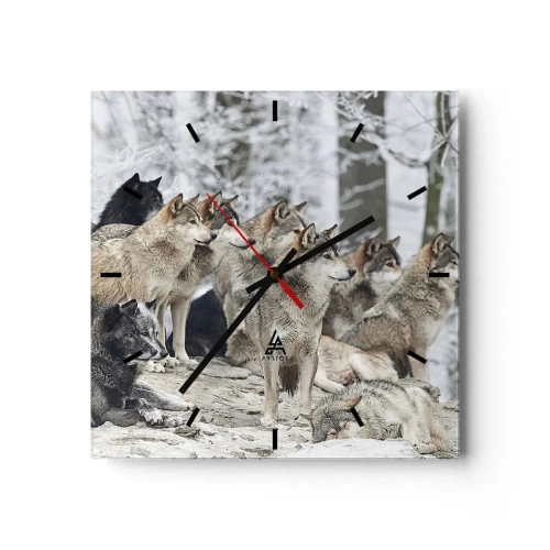Horloge murale - Pendule murale - Une meute de loups dans la forêt d'hiver - 30x30cm - Famille et amis - Décoration murale moderne pour le salon et la chambre ARTTOR