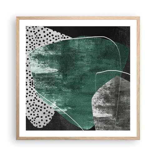 Affiche dans un chêne clair - Poster - Abstraction colorée avec feuille d'or - 60x60 cm