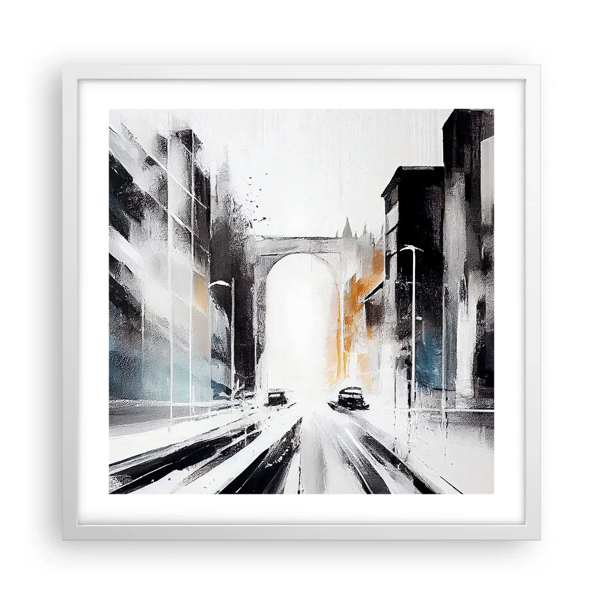 Affiche dans un cadre blanc - Poster - Étude de ville : architecture et mouvement - 50x50 cm