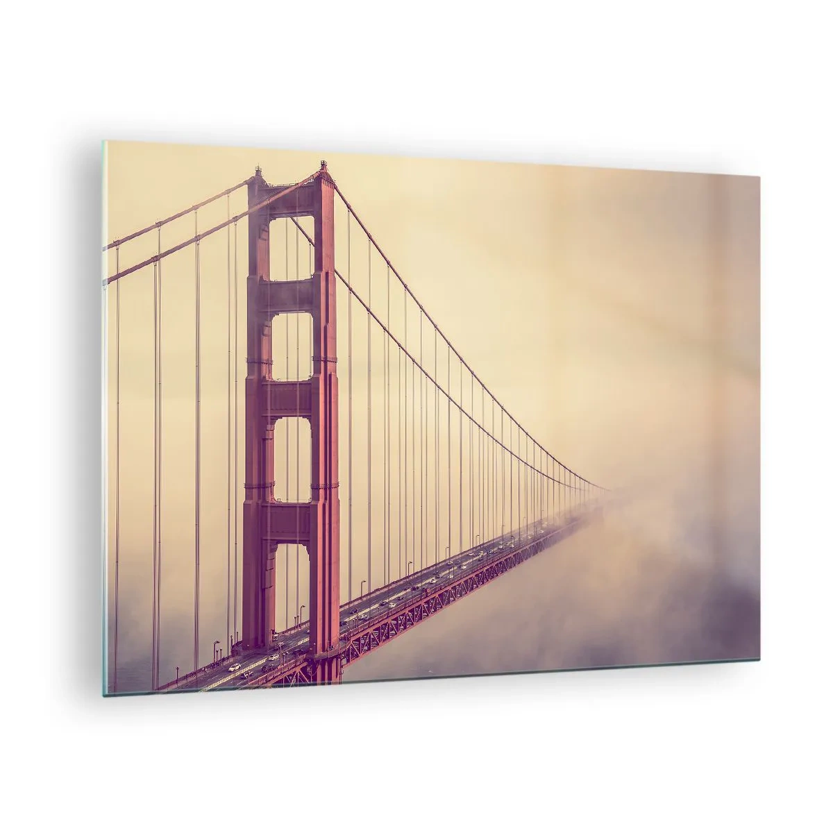Impression sur verre - Image sur verre - Le Golden Gate Bridge de San Francisco dans un paysage brumeux - 70x50cm - Entre ciel et terre - Décoration murale moderne pour le salon et la chambre ARTTOR