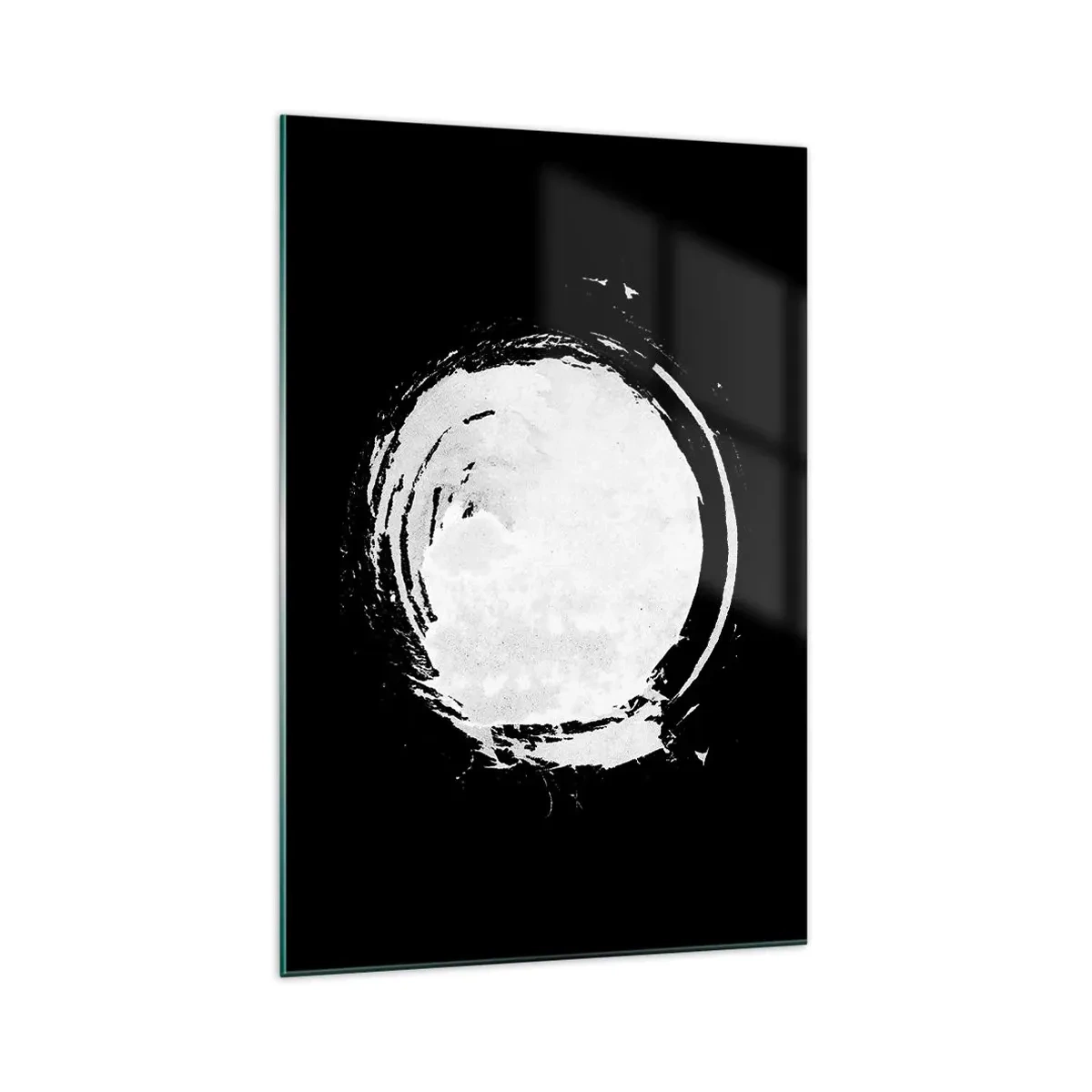 Impression sur verre - Image sur verre - Un cercle blanc sur fond noir dans un style minimaliste. - 70x100cm - Belle sortie - Décoration murale moderne pour le salon et la chambre ARTTOR