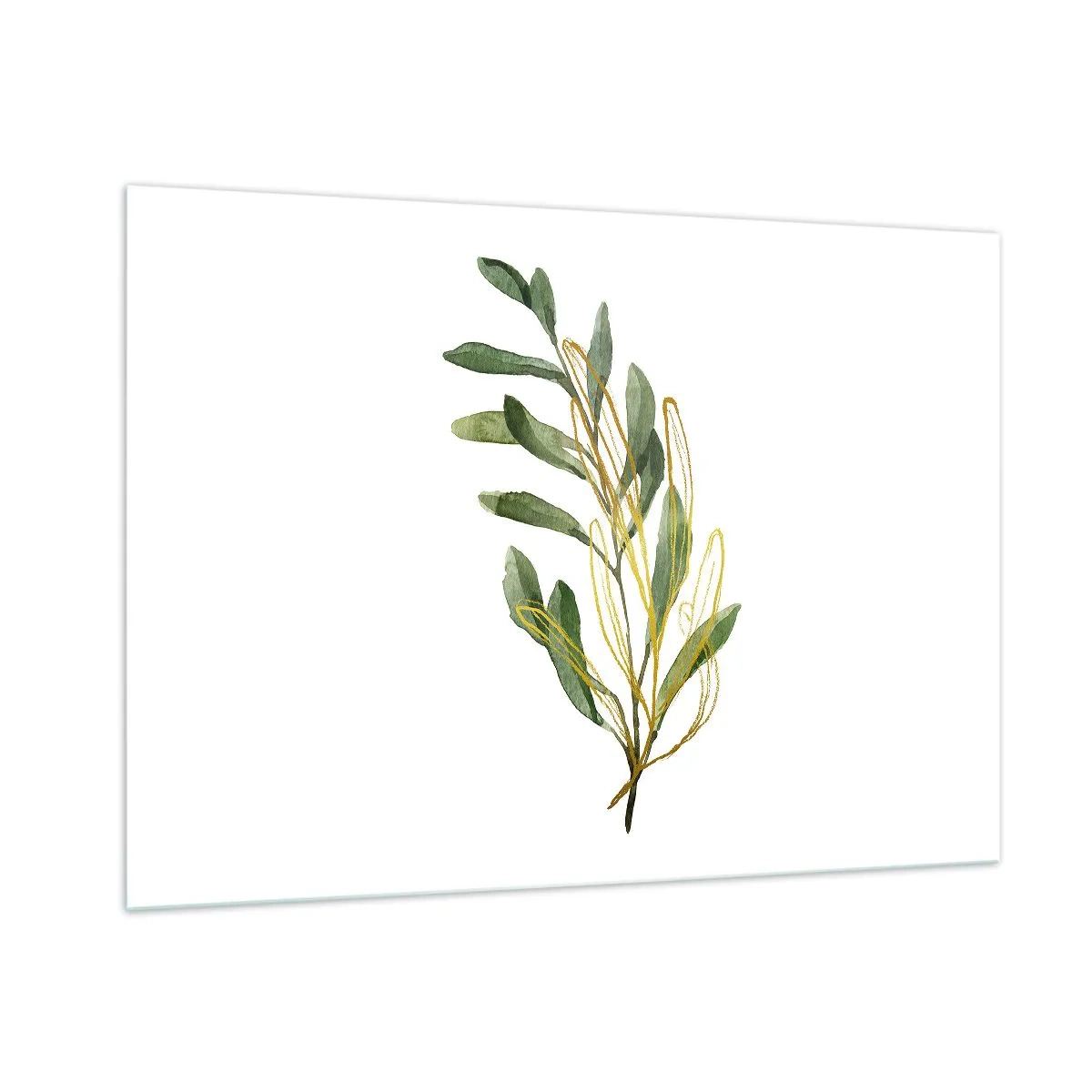 Impression sur verre - Image sur verre - Une branche verte avec un délicat accent doré - 100x70cm - Tout ce qui est bon - Décoration murale moderne pour le salon et la chambre ARTTOR