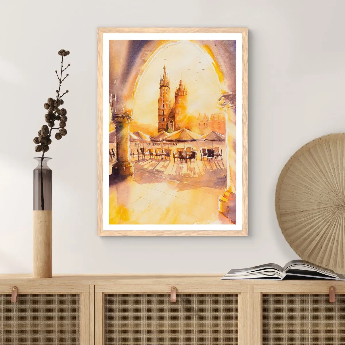 Affiche dans un chêne clair - Poster - À l'est, sur la place du marché de Cracovie - 40x50 cm