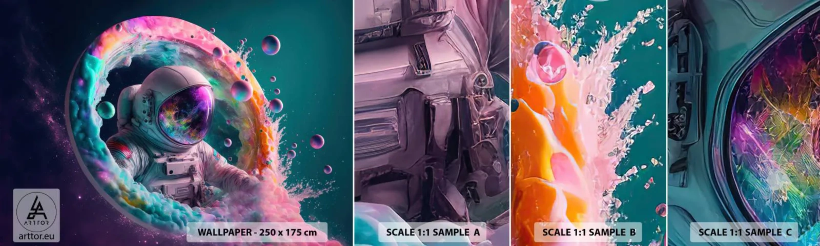 Échantillon De Papier Peint Standard Eco - porte des étoiles - Astronaute, Galaxie, Futuriste - 100x30 cm