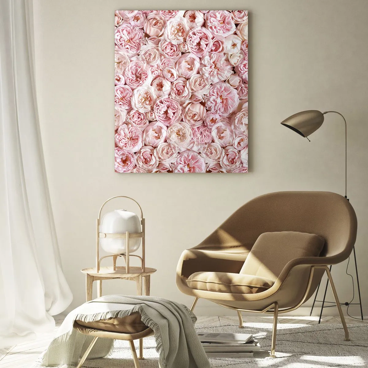 Impression sur verre - Image sur verre - Roses pastel dans une composition florale dense - 50x70cm - Un lit de roses - Décoration murale moderne pour le salon et la chambre ARTTOR