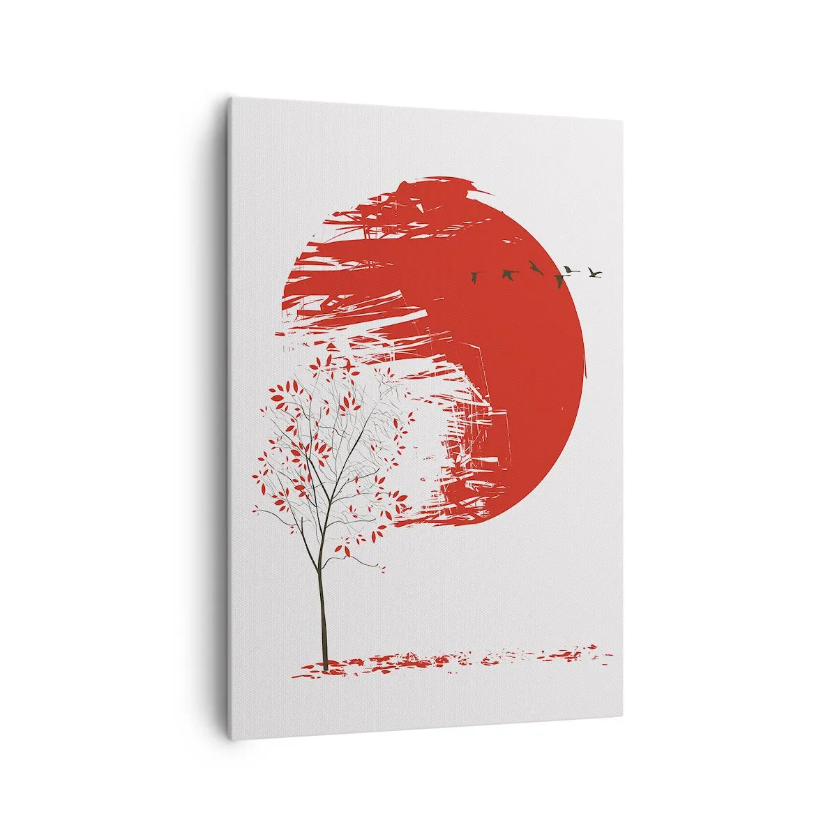Impression sur toile - Image sur toile - Cercle rouge et arbre de style japonais - 70x100cm - Connaissez-vous ce pays ? - Décoration murale moderne pour le salon et la chambre ARTTOR