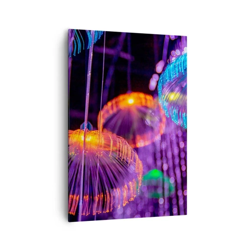 Impression sur toile - Image sur toile - Méduses lumineuses colorées dans un environnement sombre - 70x100cm - Fontaine lumineuse - Décoration murale moderne pour le salon et la chambre ARTTOR