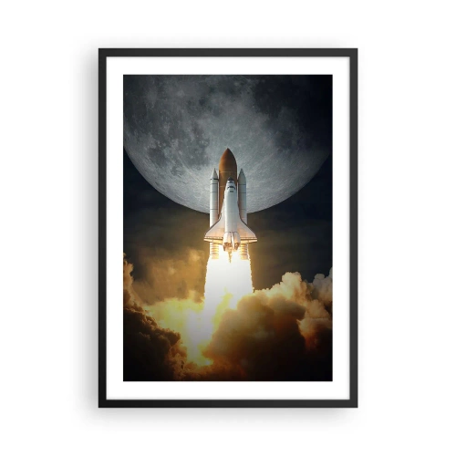 Affiche dans un cadre noir - Poster - Lancement de la navette spatiale avec la Lune en arrière-plan - 50x70cm - Le début d'une aventure surnaturelle - Décoration murale moderne pour le salon et la chambre ARTTOR