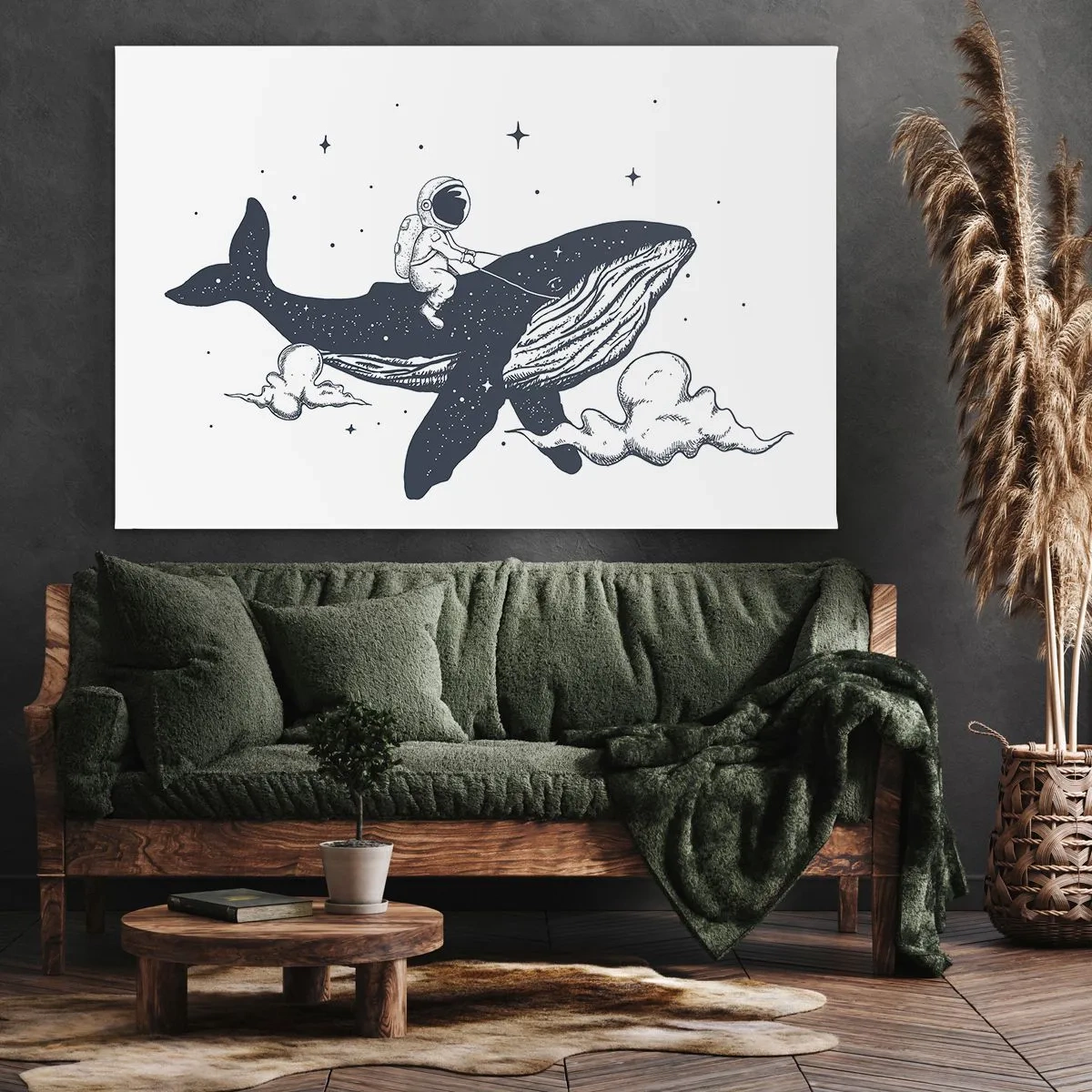 Impression sur toile - Image sur toile - Astronaute sur une baleine flottant dans l'espace - 70x50cm - Aventure spatiale - Décoration murale moderne pour le salon et la chambre ARTTOR