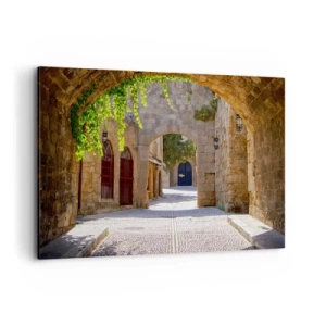 Impression sur toile - Image sur toile - Arches en pierre et rues pavées de style médiéval - 120x80cm - Le cortège apparaîtra bientôt - Décoration murale moderne pour le salon et la chambre ARTTOR