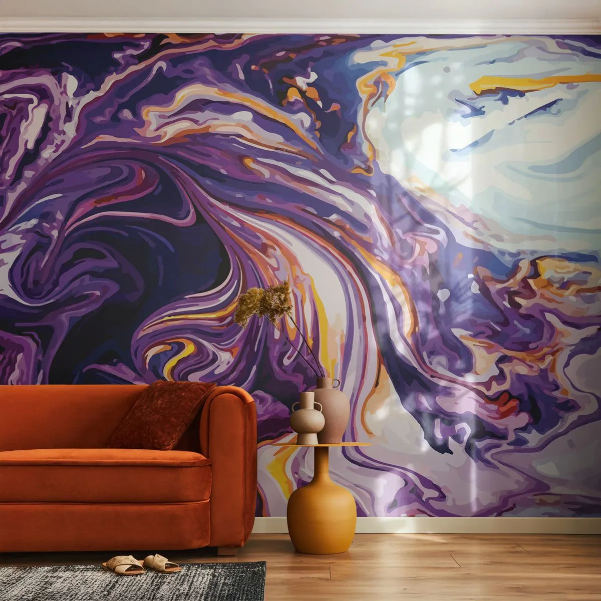 Papier Peint Photo Standard Eco - La courbure de l'espace en violet - Abstraction, Morceau, Modèle moderne - 400x280 cm