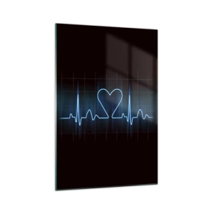 Impression sur verre - Image sur verre - Une ligne de vie avec un cœur sur un fond de surveillance médicale dans des tons bleus. - 70x100cm - Au rythme du cœur - Décoration murale moderne pour le salon et la chambre ARTTOR
