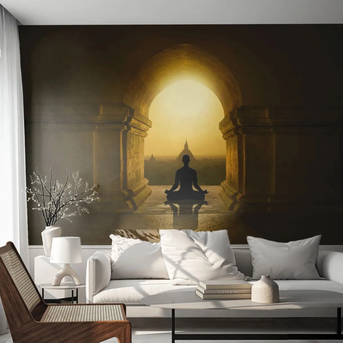 Papier Peint Photo Premium Sand - Pleine harmonie - Méditation, Temple, Bouddha - 350x256 cm
