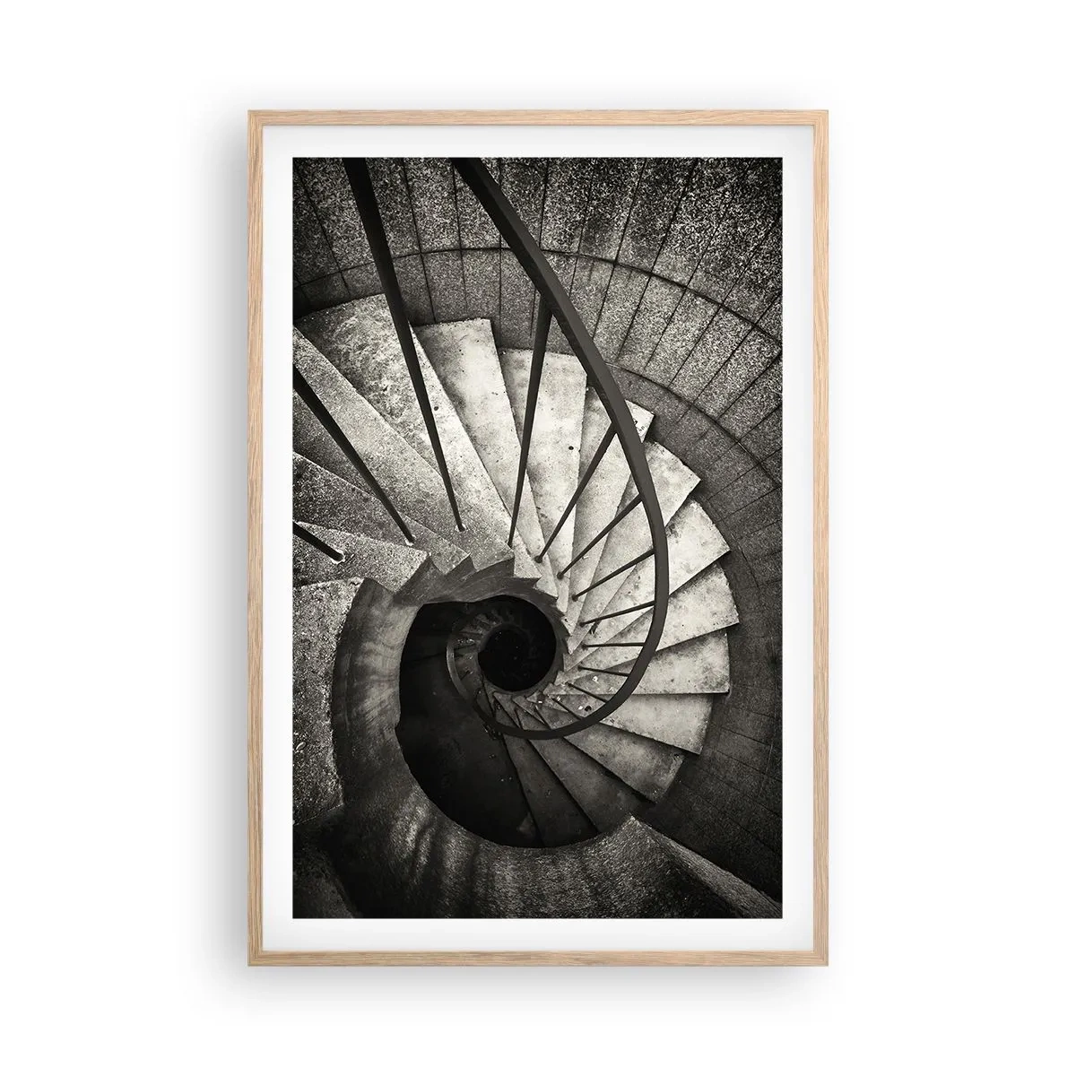 Affiche dans un chêne clair - Poster - En haut des escaliers, en bas des escaliers - 61x91 cm