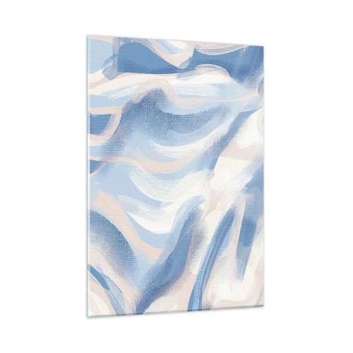 Impression sur verre - Image sur verre - Traits abstraits en bleu, blanc et beige dans une forme ondulée - 50x70cm - Vagues bleues - Décoration murale moderne pour le salon et la chambre ARTTOR