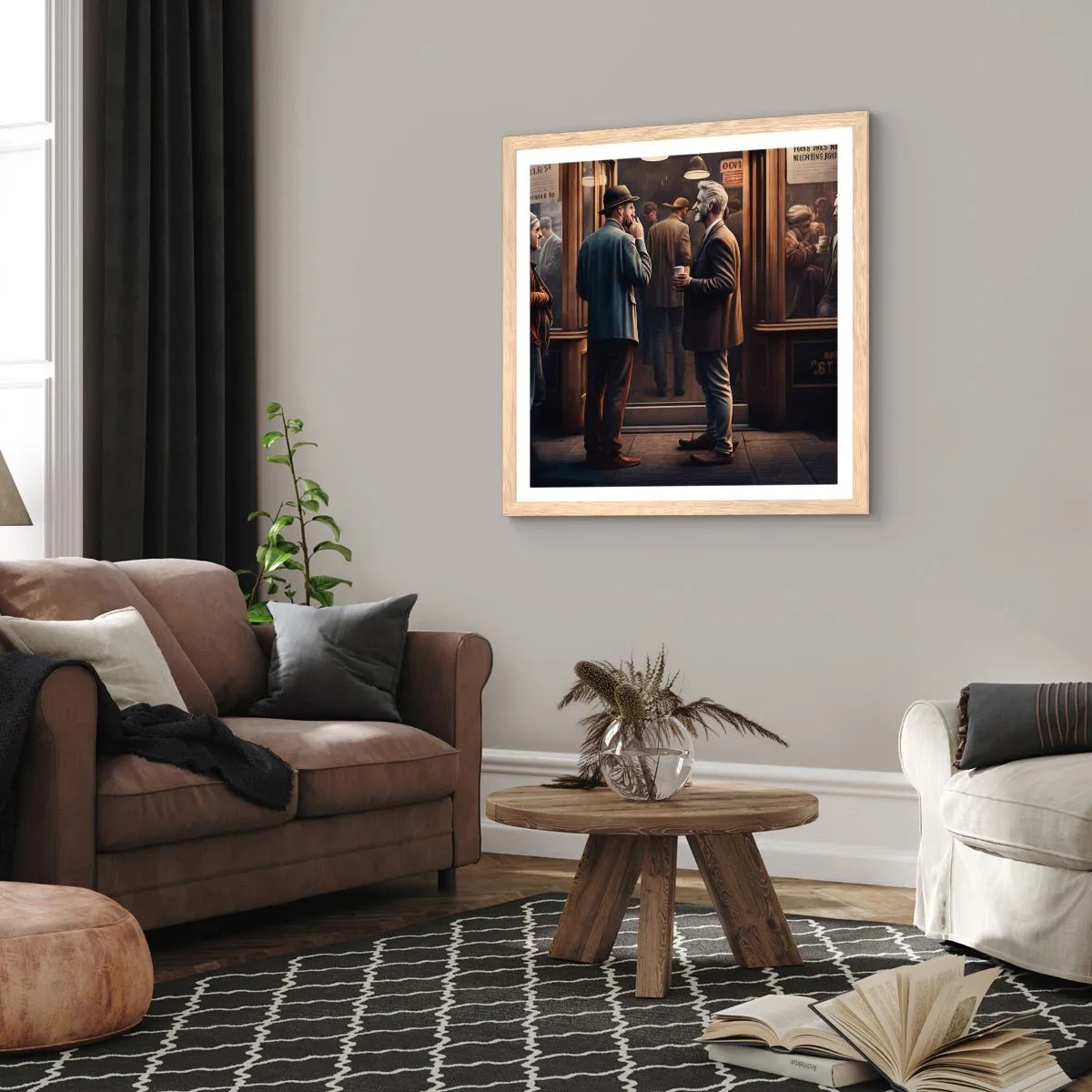 Affiche dans un chêne clair - Poster - Bon moment de la journée - 30x30 cm