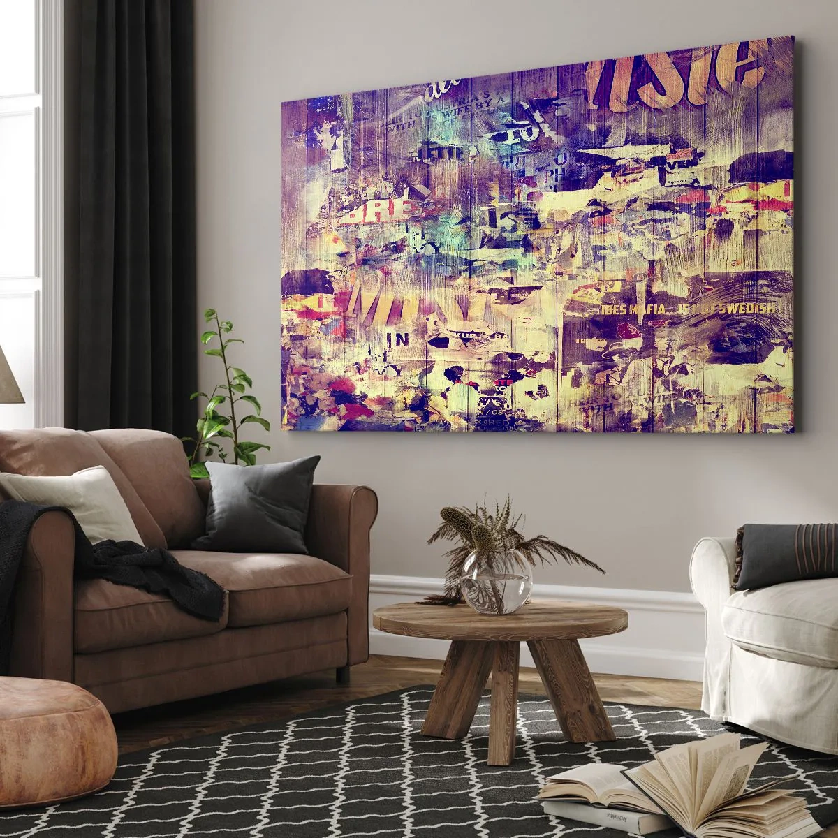 Impression sur toile - Image sur toile - Collage abstrait coloré avec texte et graphiques - 70x50cm - Et c'est tout ce qu'il y a à faire - Décoration murale moderne pour le salon et la chambre ARTTOR