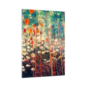 Impression sur verre - Image sur verre - Forêt de bambous colorée avec un éclairage chaleureux - 50x70cm - La vie secrète des feuilles - Décoration murale moderne pour le salon et la chambre ARTTOR