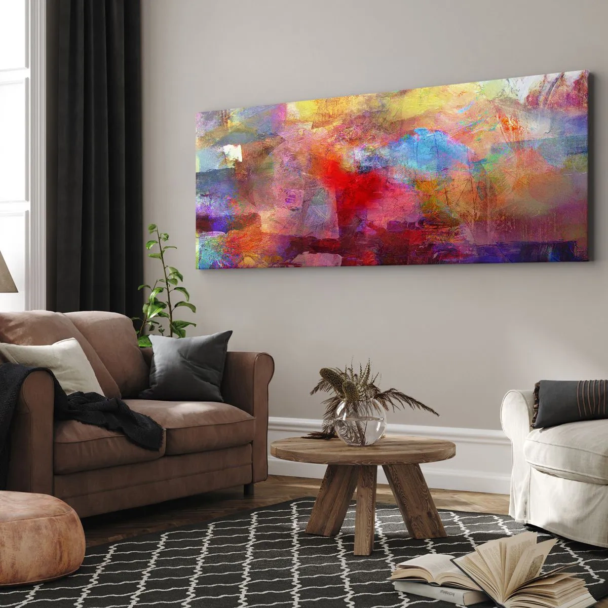 Impression sur toile - Image sur toile - Abstraction colorée dans des tons chauds et froids - 120x50cm - Regardez à l'intérieur de l'arc-en-ciel - Décoration murale moderne pour le salon et la chambre ARTTOR
