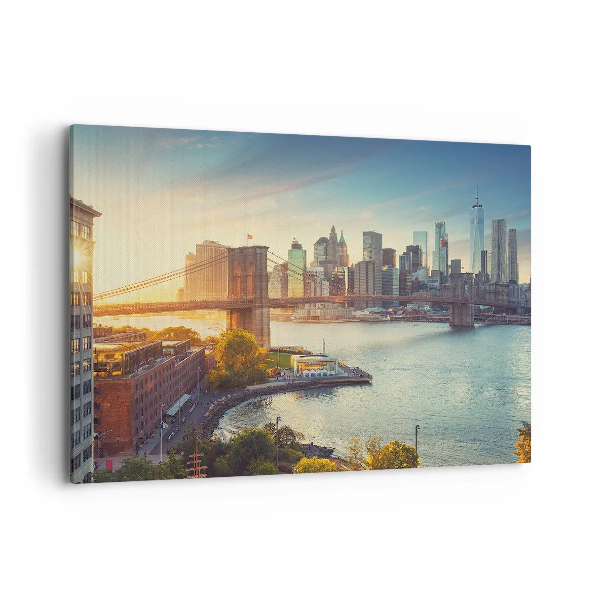 Impression sur toile - Image sur toile - Panorama de la ville avec le pont au coucher du soleil - 100x70cm - L'aube de la grande ville - Décoration murale moderne pour le salon et la chambre ARTTOR