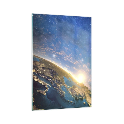 Impression sur verre - Image sur verre - Vue de la Terre depuis l'espace au lever du soleil - 70x100cm - Regardons-nous de loin - Décoration murale moderne pour le salon et la chambre ARTTOR