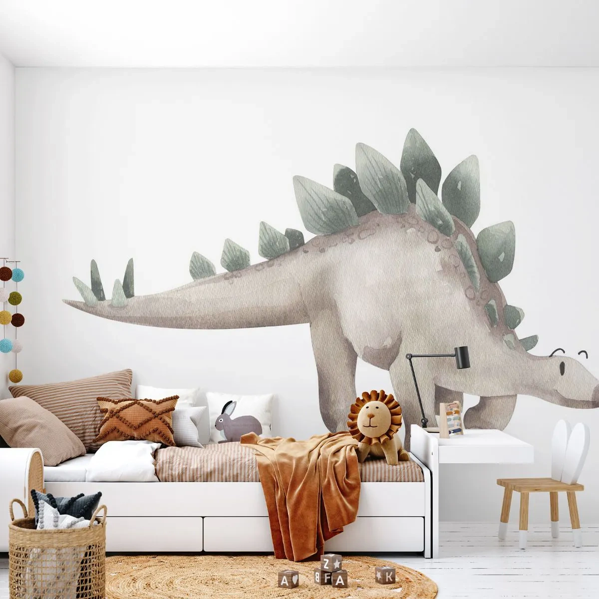 Papier Peint Photo Premium Sand - Un charmant dinosaure dans les tons beige et vert - 100x70cm - Votre ami - Décoration murale moderne pour le salon et la chambre ARTTOR
