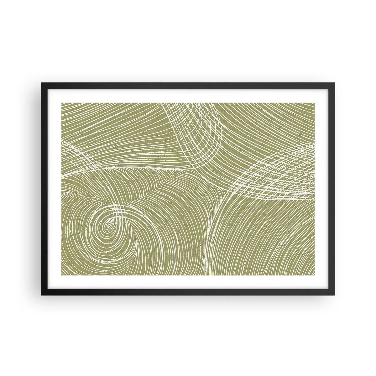 Affiche dans un cadre noir - Poster - Lignes vertes et blanches dans une composition abstraite - 70x50cm - Abstraction complexe de blanc - Décoration murale moderne pour le salon et la chambre ARTTOR