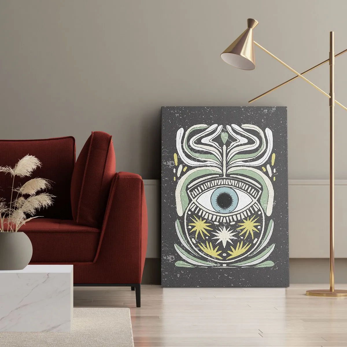 Impression sur toile - Image sur toile - Un œil symbolique entouré de motifs abstraits - 80x120cm - Rituels tribaux - Décoration murale moderne pour le salon et la chambre ARTTOR