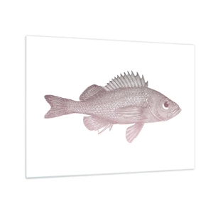 Impression sur verre - Image sur verre - Graphique d'un poisson avec un grand œil dans un style rétro sur fond blanc - 70x50cm - Poisson aux grands yeux - Décoration murale moderne pour le salon et la chambre ARTTOR