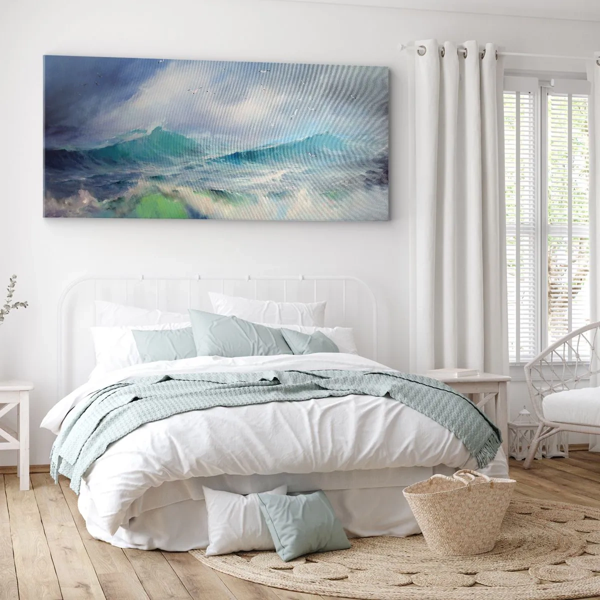 Impression sur toile - Image sur toile - De grosses vagues sur l'océan - 140x50cm - "Le tourbillon hurlait de triomphe..." - Décoration murale moderne pour le salon et la chambre ARTTOR