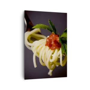 Impression sur toile - Image sur toile - Spaghettis à la fourchette avec sauce tomate et persil - 70x100cm - Une bouchée savoureuse - Décoration murale moderne pour le salon et la chambre ARTTOR