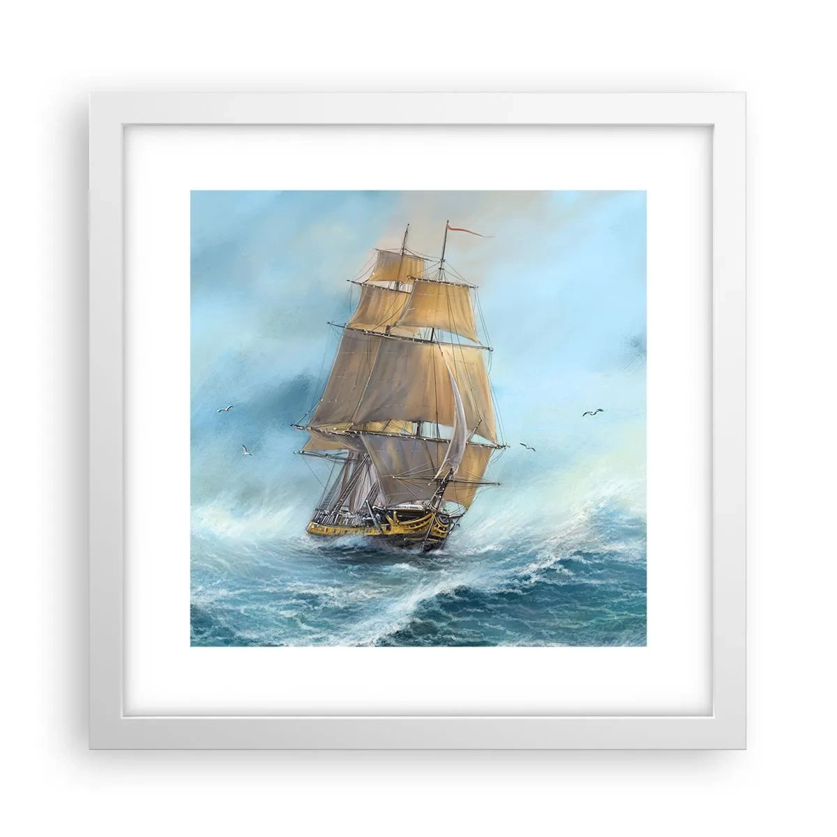 Affiche dans un cadre blanc - Poster - Se précipitant sur les vagues - 30x30 cm