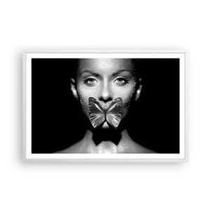 Affiche dans un cadre blanc - Poster - Baiser papillon - 91x61 cm