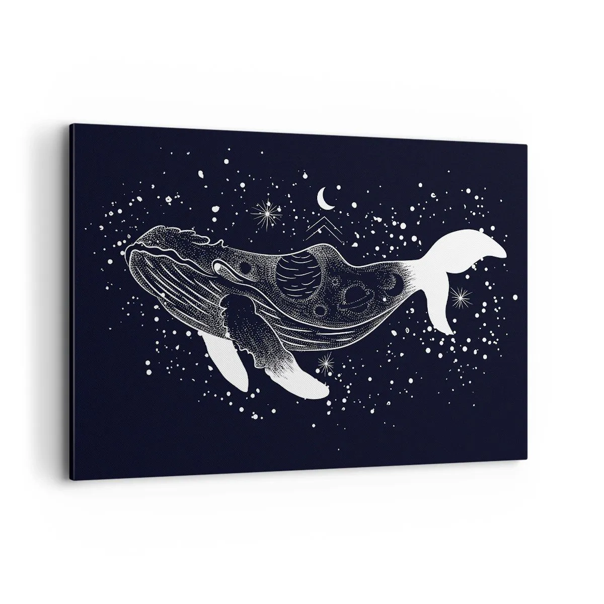 Impression sur toile - Image sur toile - Une illustration graphique d'une baleine dans un style de l'ère spatiale. - 120x80cm - Dans l'océan de l'univers - Décoration murale moderne pour le salon et la chambre ARTTOR