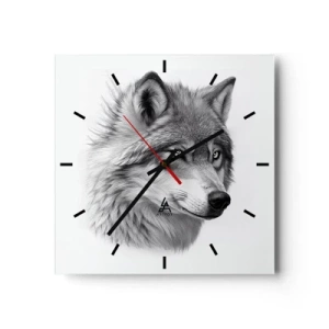 Horloge murale - Pendule murale - Un portrait réaliste d'un loup dans des tons de gris. - 30x30cm - Alpha – sans aucun doute - Décoration murale moderne pour le salon et la chambre ARTTOR