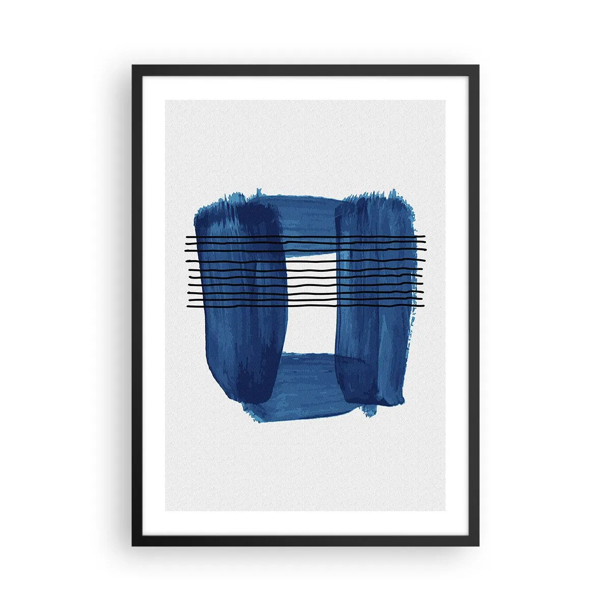 Affiche dans un cadre noir - Poster - Composition abstraite dans les tons de bleu - 50x70cm - Composition noire-bleue - Décoration murale moderne pour le salon et la chambre ARTTOR