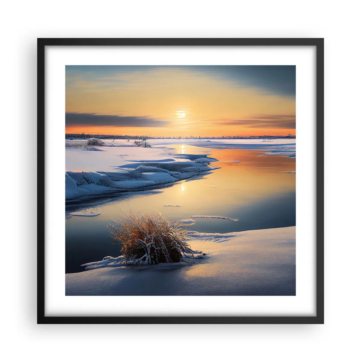 Affiche dans un cadre noir - Poster - Coucher de soleil d'hiver - 50x50 cm